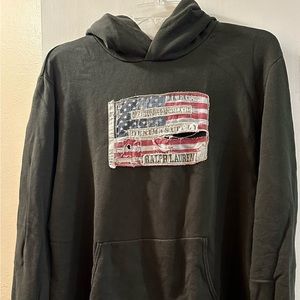 Used Denim & Supply Ralph Lauren Dark Green distressed American Flag Hoodie XXL